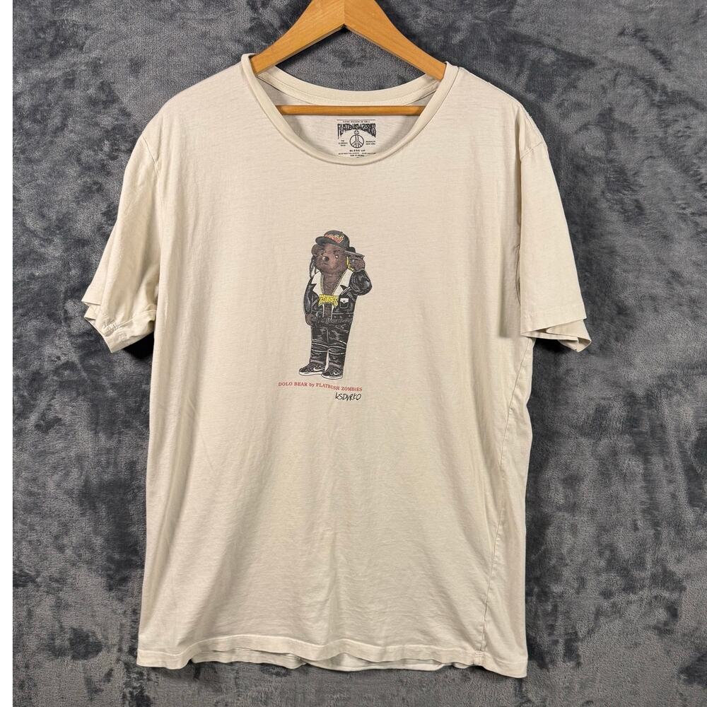 Flatbush Zombies Artist Series KSDREO 'Dolo Bear" Graphic T Shirt Men's XL Cream